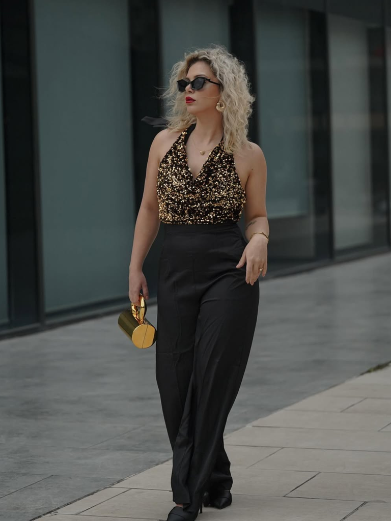 Gold 1930s Halter Neck Sequined Jumpsuit