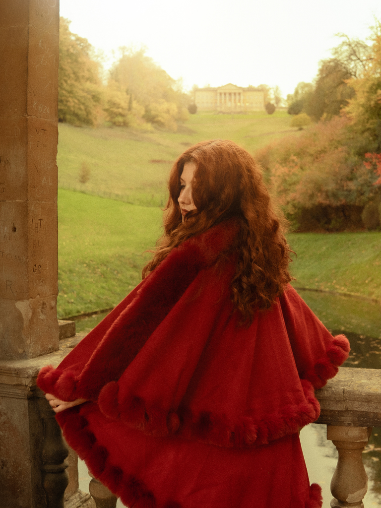 1950s Fur Collar Double Layer Cape Shawl