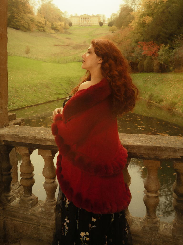 1950s Fur Collar Double Layer Cape Shawl