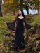 Black 1970s Halloween Solid Lace Dress