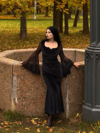 Black 1970s Halloween Solid Lace Dress