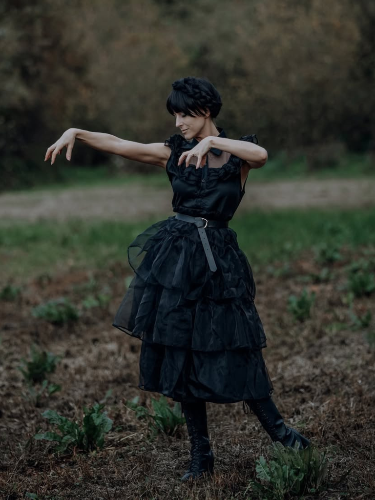 Black 1950s Halloween Lace Belt Dress