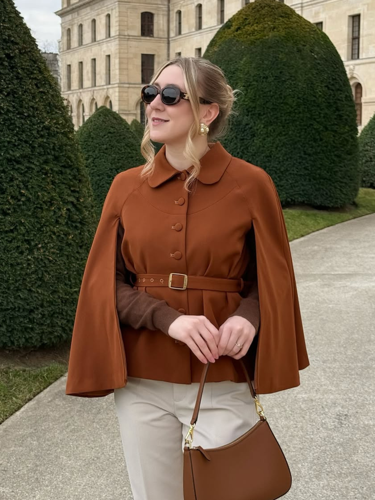Camel Color 1940s Lapel Cape Coat