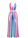 Multicolor 1960s V-Neck Sequined Vertical Striped Jumpsuit
