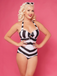 Black & White 1950s Barbie Stripes Halter Swimsuit