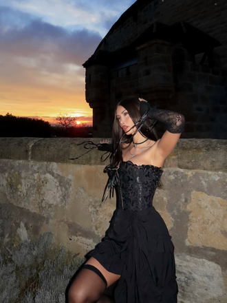 1970s Gothic Steampunk Wrinkle High Low Hem Skirt