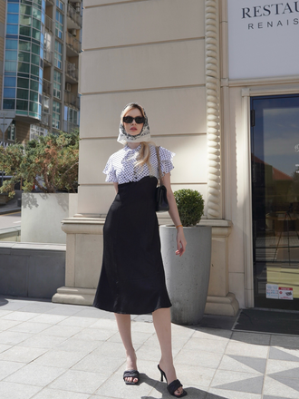 Black 1930s Dots Tie Neck Mermaid Dress