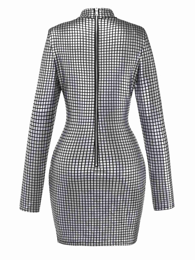 silver-1960s-sparkly-square-sequin-mock-neck-mini-dress-back-view