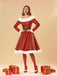 Red 1950s Christmas Off Shoulder Fur Belted Dress