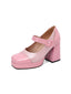 Patent Leather Block Heel Square Toe High Heels