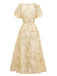 Yellow 1930s Butterfly Flutter Sleeve Chiffon Dress-back-view