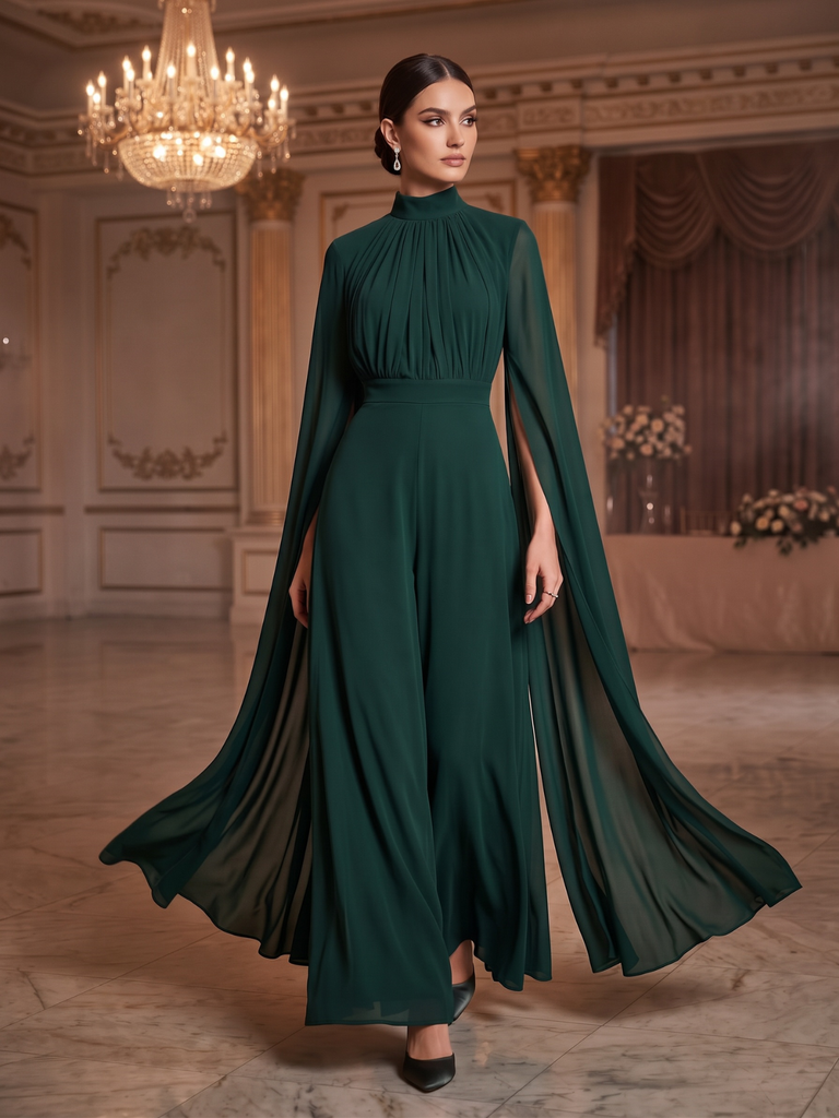 [Pre-Sale] 1930s Satin Long Sleeve Ruffled Hem Ruched Jumpsuit