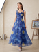 Blue 1940s Square Neck Starry Night Bow Swing Dress