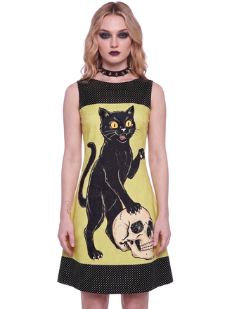 Yellow 1960s Cat Skull Sleeveless A-Line Dress