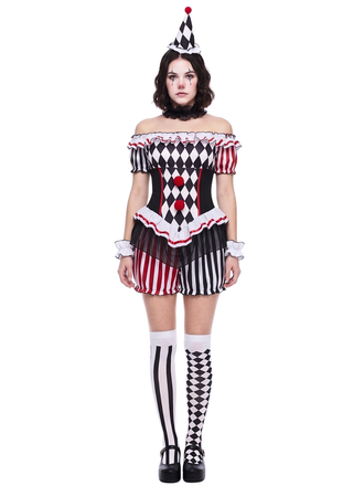 Black White 1950s Harlequin Clown Halloween Costume Set