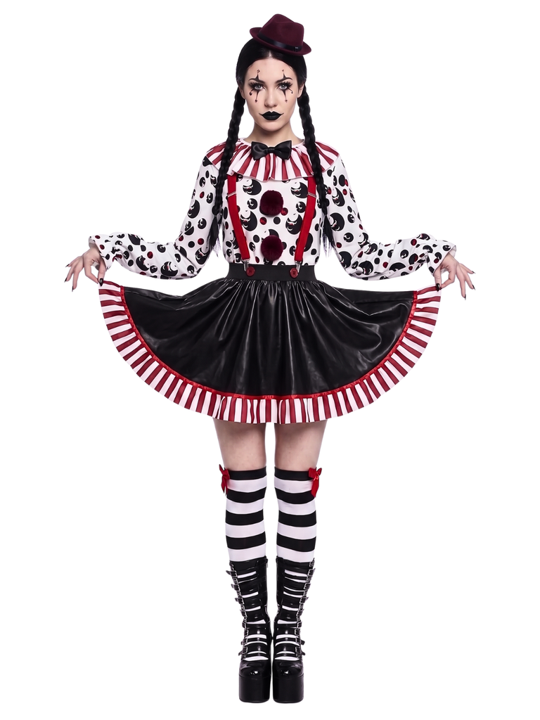 Red & Black 1950s Halloween Clown Cosplay Costume Set