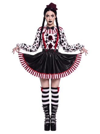 Red & Black 1950s Halloween Clown Cosplay Costume Set