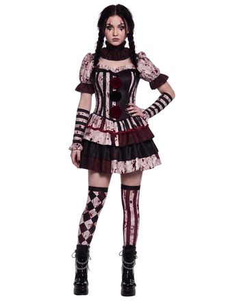 1960s Halloween Blood Tiered Ruffled Clown Costume Set
