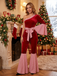 Red 1970s Velvet Candy Cane Stripe Bell Sleeve Jumpsuit