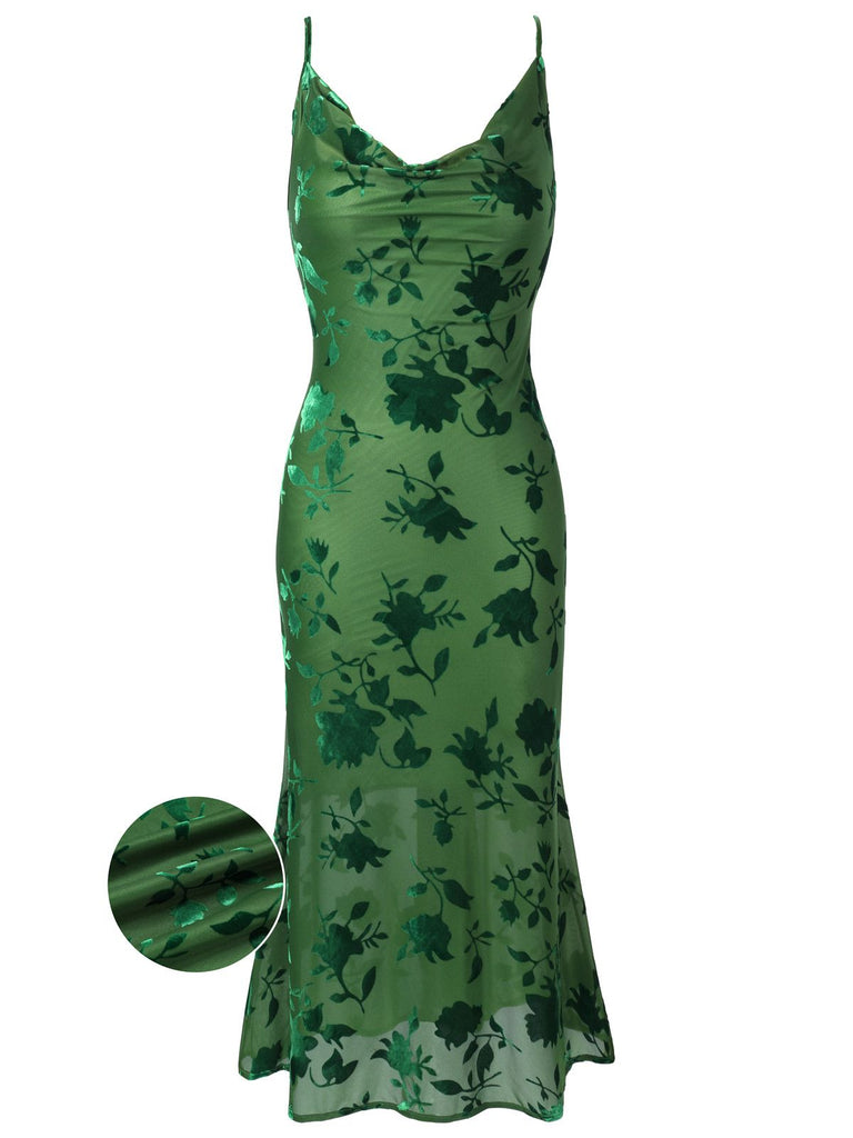 Green 1960s Floral Vintage Dress