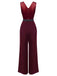 Wine Red 1930s Polka Dot Belt Jumpsuit