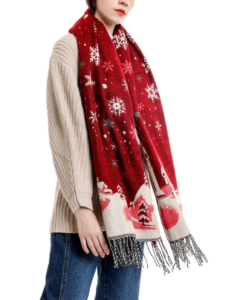 Retro Winter Snowflake Fringe Scarf