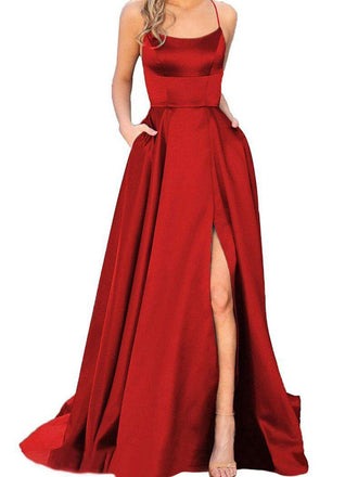 1930s Solid Strap Long Slit Maxi Dress