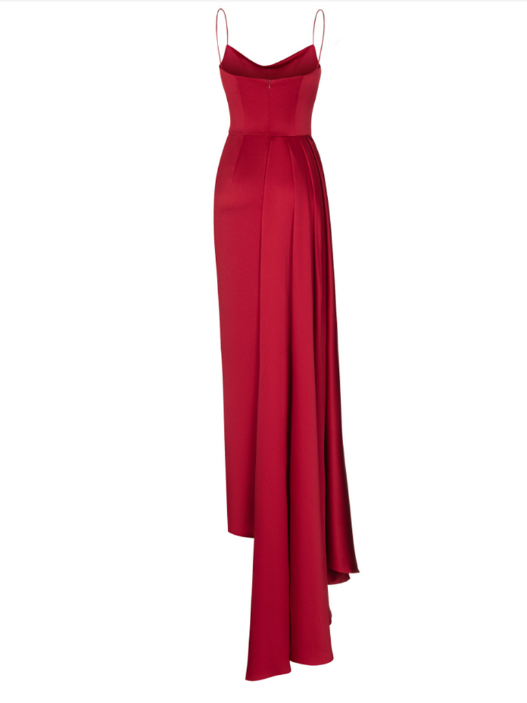 1930s Spaghetti Strap Solid Long Slit Dress