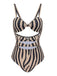 Brown Zebra Print Cutout One-Piece Swimsuit