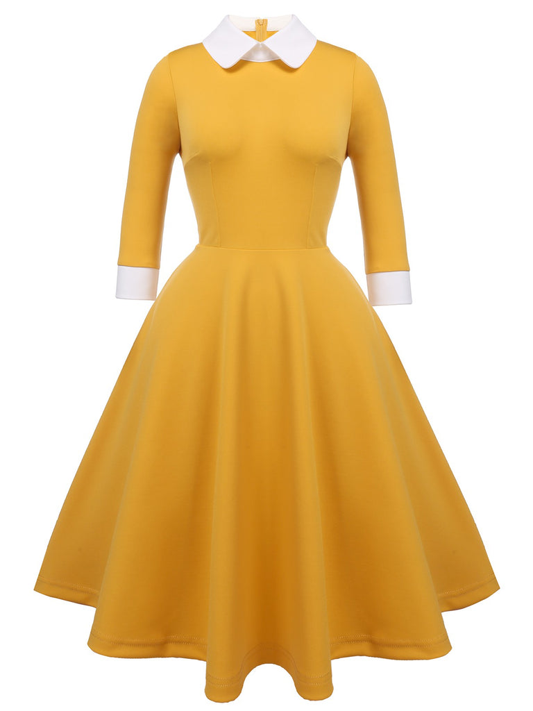 Yellow 1950s Solid Swing Dress