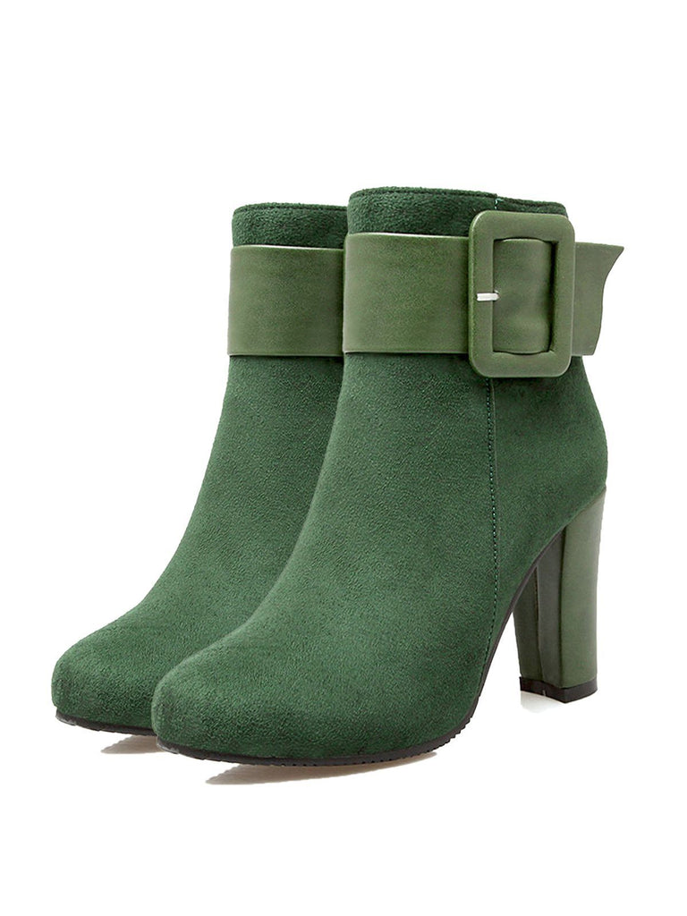 Retro Solid Thick Heel Short Boots