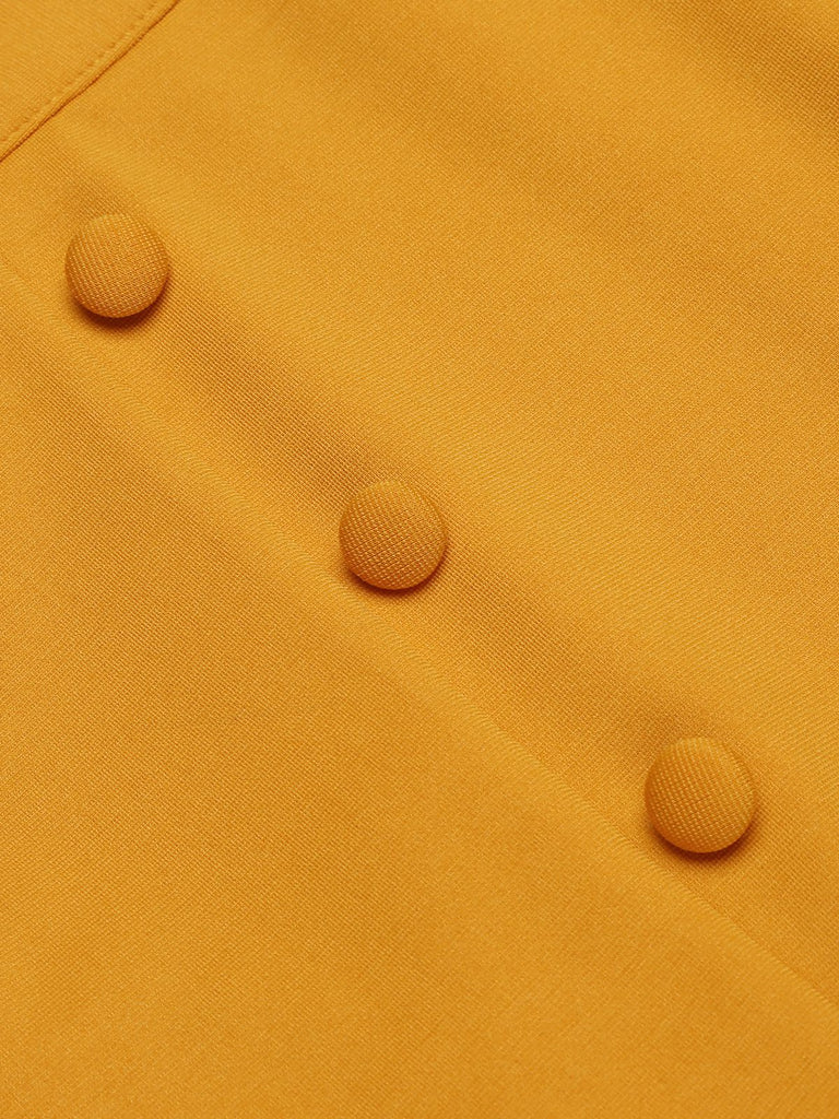 [US Warehouse] Yellow 1960s Solid Button Pencil Skirt