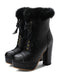 Retro Furry Bowknot Chunky Heel Snow Boots