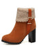 Retro Plus Velvet Chunky Heel Short Boots