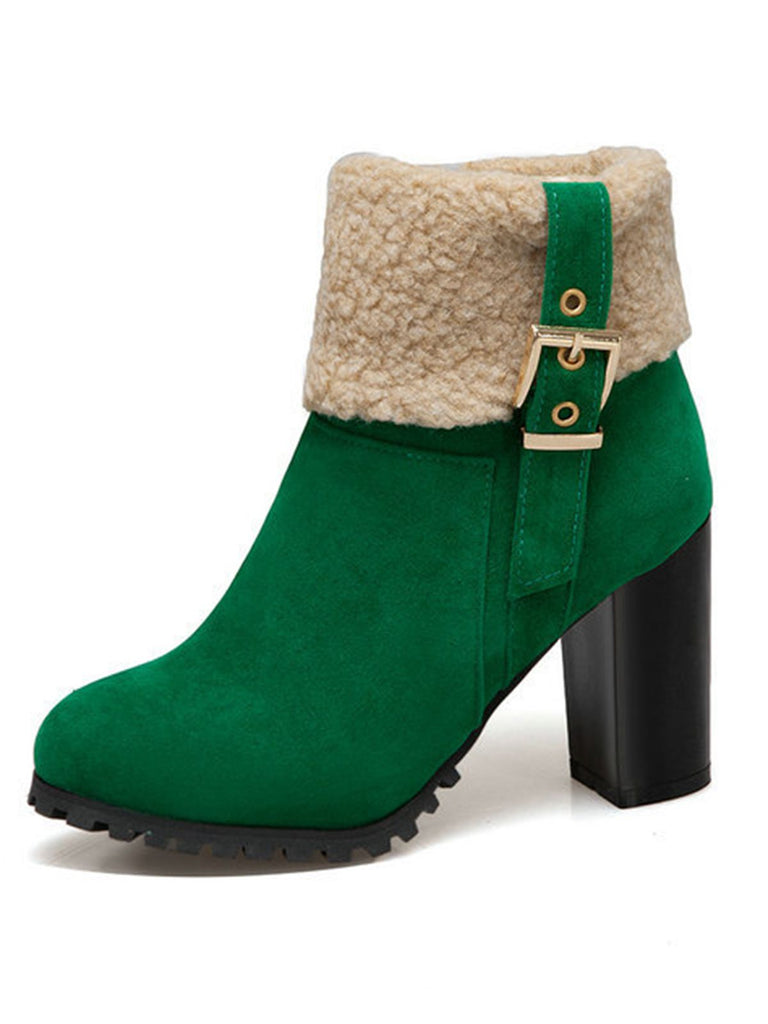 Retro Plus Velvet Chunky Heel Short Boots