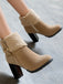 Retro Plus Velvet Chunky Heel Short Boots