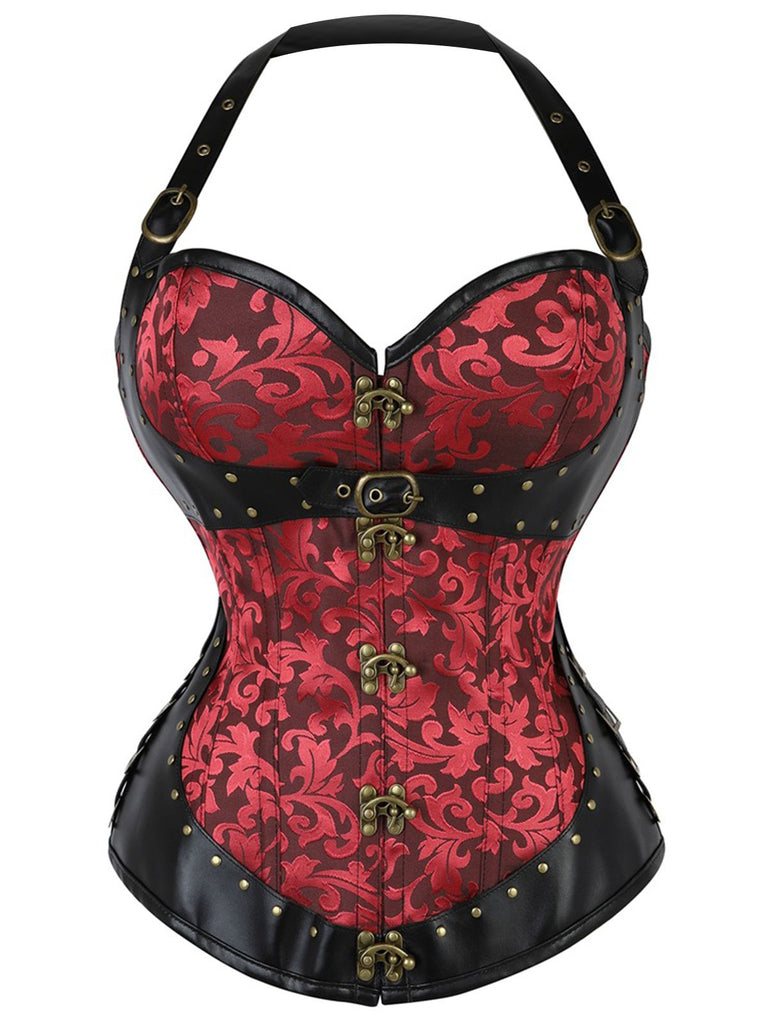 Steampunk Halter Leather Gothic Button Corset