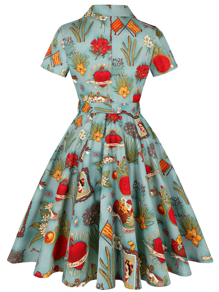 1950s Button Comics Swing Dress