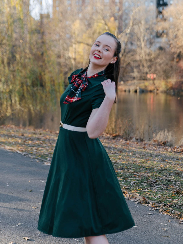 1950s Plaid Patchwork Bow Swing Dress