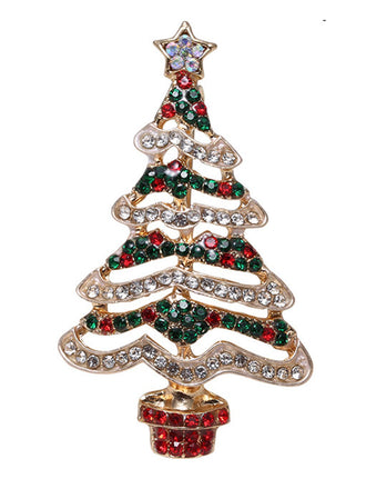 Retro Christmas Trees Rhinestone Brooch