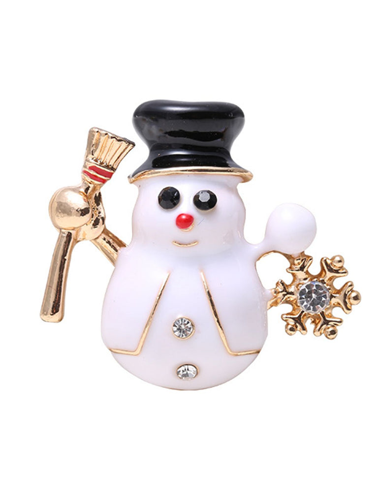 Retro Christmas Snowman Rhinestone Brooch