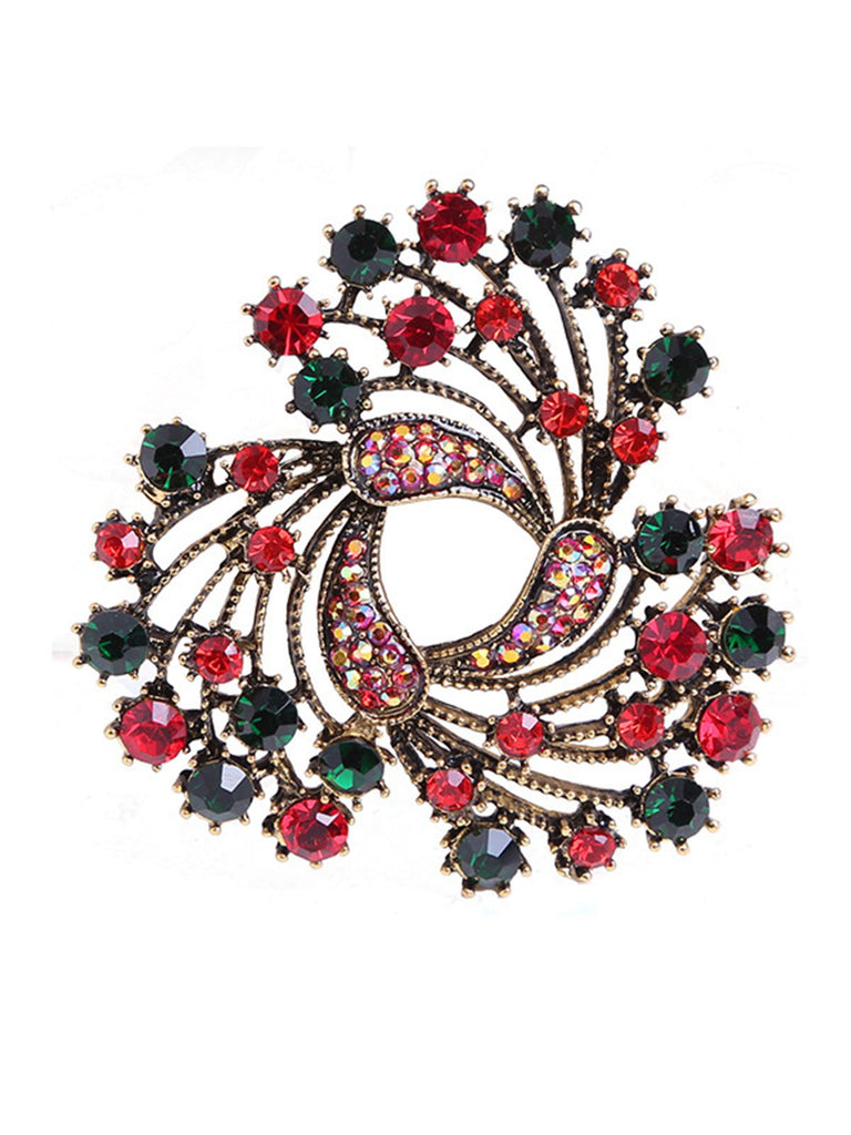 Retro Christmas Wreath Rhinestone Brooch