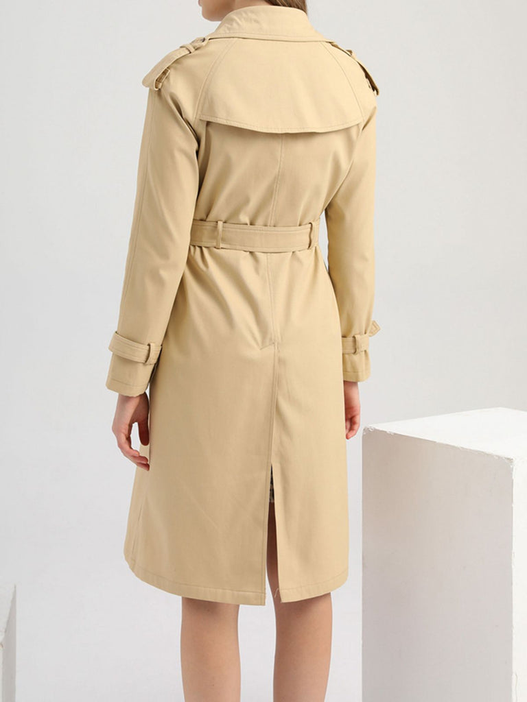 Retro Solid Button Belt Coat