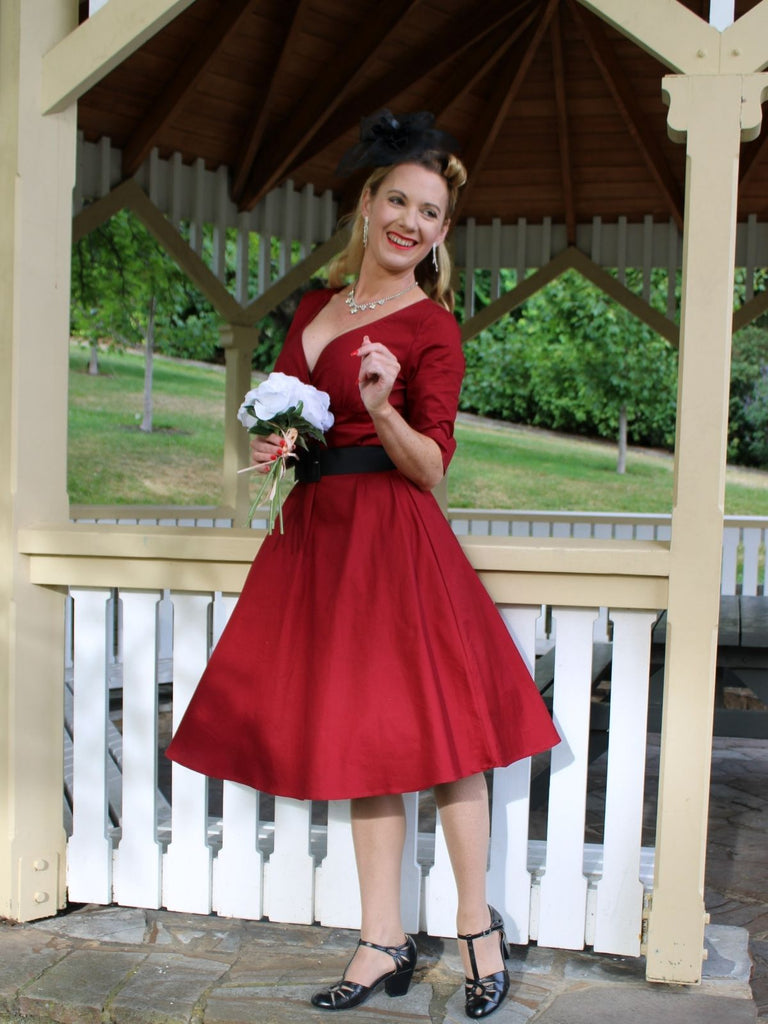 1950s Solid Sweetheart Fold Swing Dress