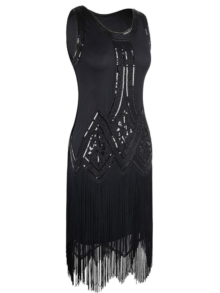 1920s Beaded Fringed Flapper Dress, classic 1920s style elegant retro fashion - Image 2