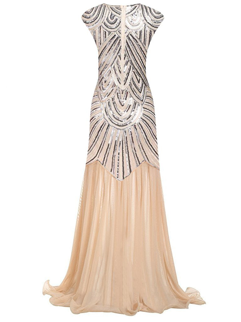 1920s Embroidery Sequin Maxi Dress, classic 1920s style elegant retro fashion - Image 3