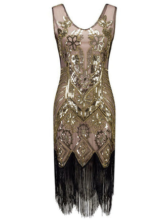 1920s Floral Beaded Flapper Dress, classic 1920s style elegant retro fashion - Image 1