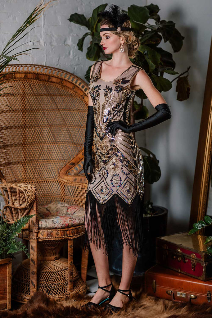 1920s Floral Beaded Flapper Dress, classic 1920s style elegant retro fashion - Image 3