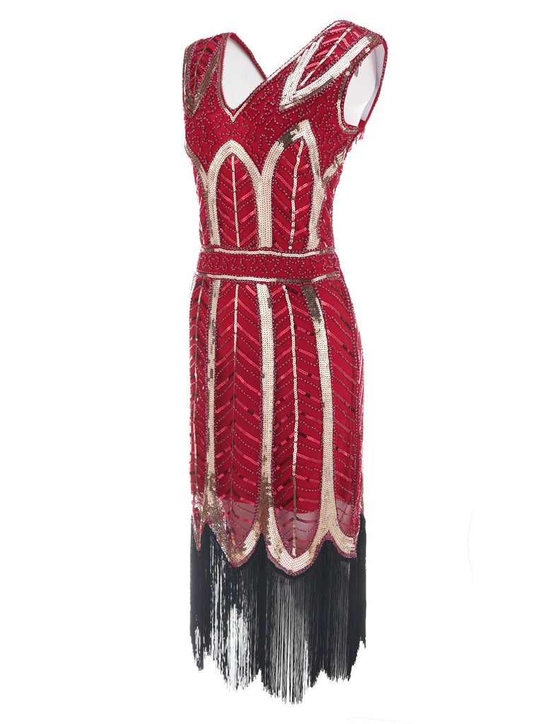 1920s Leaves Sequined Tassel Dress — vintage elegance for the modern woman