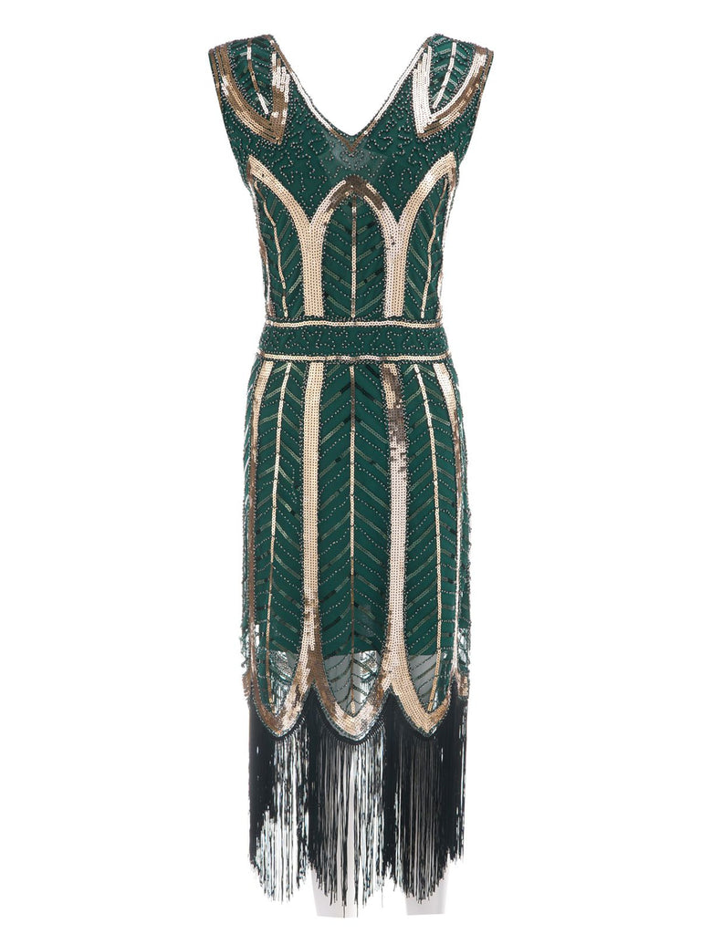 1920s Leaves Sequined Tassel Dress, classic 1920s style elegant retro fashion - Image 12
